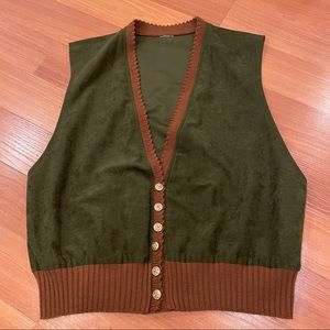 Vintage vest green and brown with gold buttons